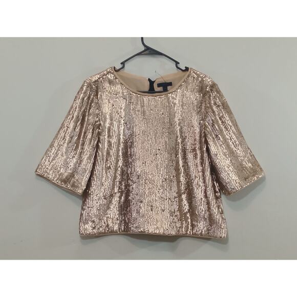 J. Crew Women’s Top Sequin Black Ribbon Zip Back Closure Gold MSRP $148 Size 8 - Picture 2 of 16